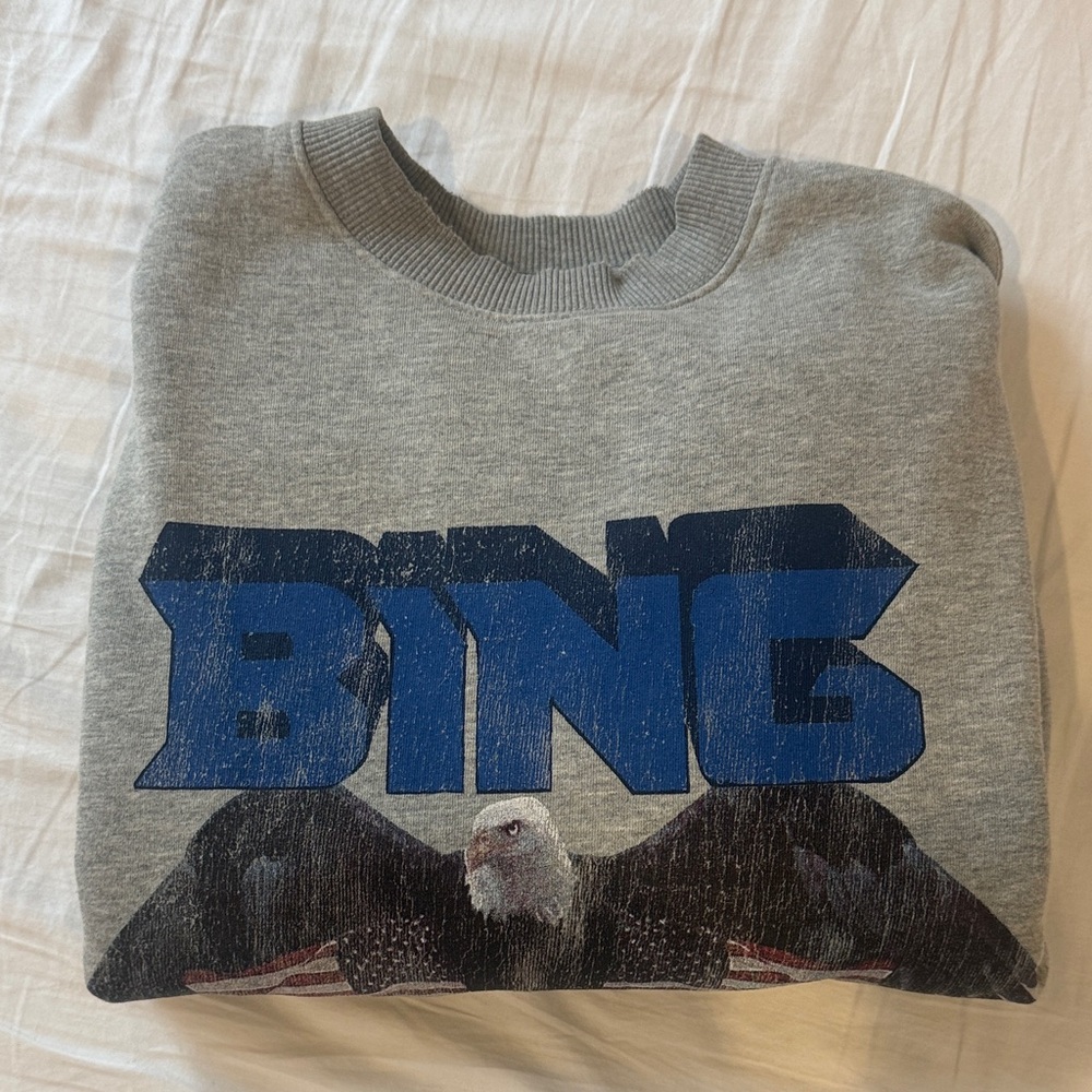 Gray Men's Graphic Sweatshirt with Blue 'BING' Print